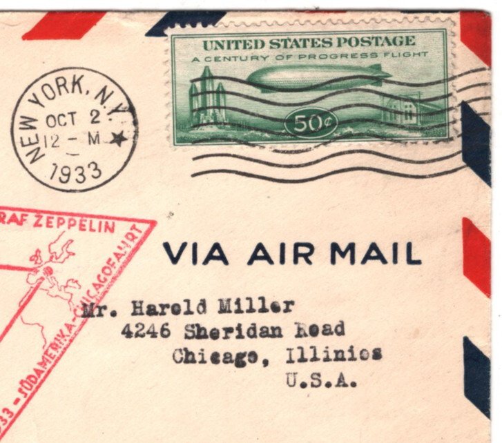 USA 1933 FDC 50c Air Mail GRAF ZEPPELIN Flight Scott.C18 *First Day Cover* LZ212