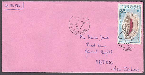 NEW CALEDONIA 1971 cover NOUMEA to New Zealand - 22f shell.................53876