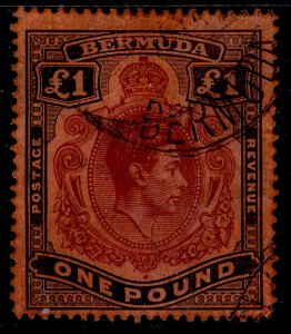 BERMUDA GVI SG121, £1 purple & black/red, USED. Cat £100.