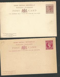 Tobago 2 Different Return Postal Cards 1d & 1½ d Victorian Era