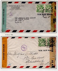 Dutch Cols SURINAME WW2 Covers{2} CENSOR TAPES Different Colours 1944 DL129