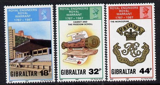 GIBRALTAR - 1987 - Royal Engineers Bicentenary - Perf 3v Set - Mint Never Hinged