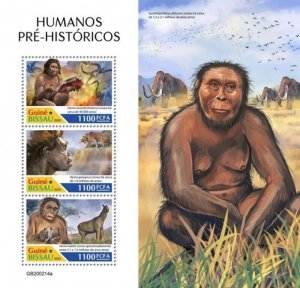 Guinea-Bissau - 2020 Prehistoric Humans, Primates - 3 Stamp Sheet - GB200214a