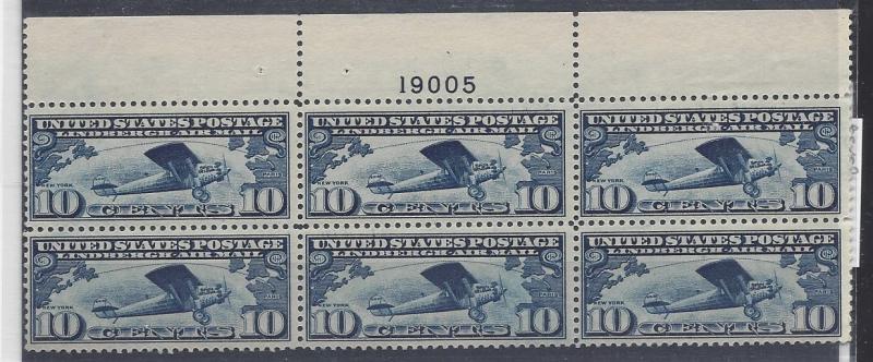 United States, C10, Lindberg F-VF Plate Block of 6, F19003, TOP,**MNH**(LibS2)#1