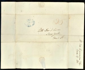 1836 BUFFALO NEW YORK Stampless Letter ~ Blue Hand Stamp