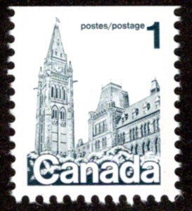 797, Scott, 1c, MNHOG, Parliament, Booklet, edge, 1979, Canada Postage Stamp