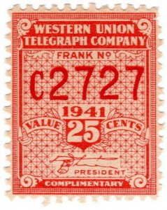 (I.B) US Telegraphs : Western Union 25c (1941)