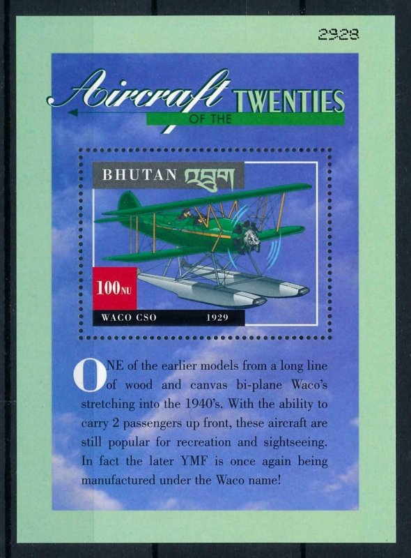 [101627] Bhutan 2000 Aviation aircraft WACO CSO Souvenir Sheet MNH