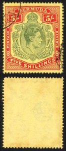 Bermuda SG118b KGVI 5/- Pale Green and Red/yellow Line Perf 14.25 (Ref 88)