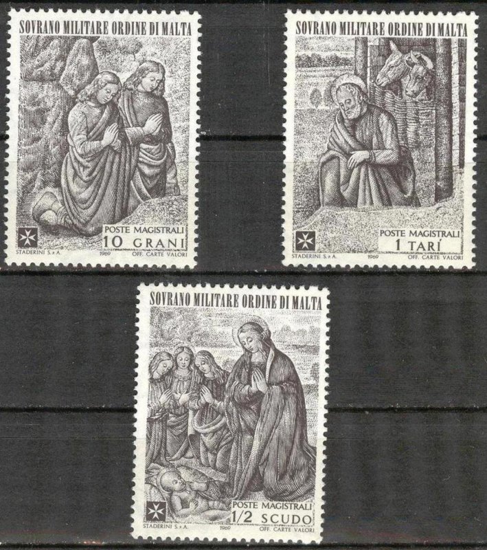 Sovereign Military Order of Malta 1969 Art Paintings Christmas set of 3 MNH