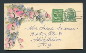 1953 Bernardsville, New Jersey Easter Greeting w/Glued on Flowers Tied - Neat!