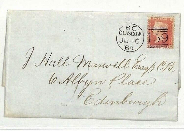 GB SG.39 Cover SCOTLAND Edinburgh Glasgow Penny Red 1864 {samwells-covers} NN250