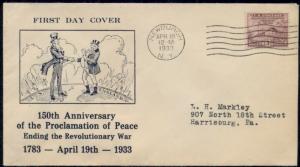 US #727, 3¢ Washington's Headquarters FDC, VF, Hacker cachet, Mellone $35.00