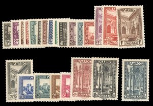 French Colonies, French Morocco #124-147 Cat$101.75, 1933-34 1c-25fr, complet...