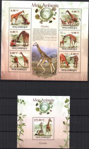 Mozambique 2010 Giraffes Sheet + S/S MNH