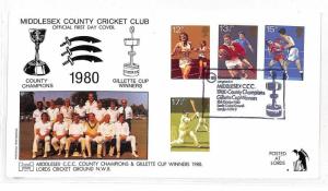 BD146 1980 GB Middlesex County Cricket Club FDC Cover PTS