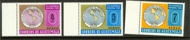 GUATEMALA  1967 Geographical & Historical Airmail Set Scott Nos. C356-C358 MNH