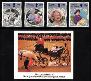 TRISTAN DA CUNHA 1985 Queen Mother; Scott 372-76, SG 390-94; MNH