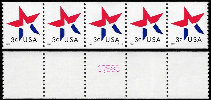 Sc 3615  3¢ Star USA PNC/5, Plate S111 # on #, MNH