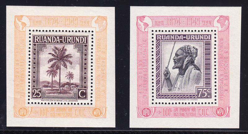 Ruanda-Urundi 1941 72a, 76a, 77a, & 83a Small Sheets  Belgian Post VF/NH/Mint