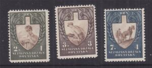 CROATIA, 1943 Labor Front set of 3, lhm.