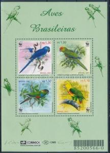 Brasil stamp WWF Parrots block MNH 2001 Mi 115 WS238242