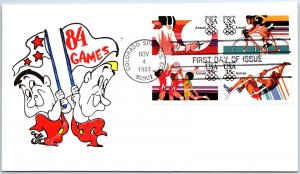 US FIRST DAY COVER 1984 ATHENS OLYMPICS SPORTS BLOCK OF 4 ON MASCOT CACHET