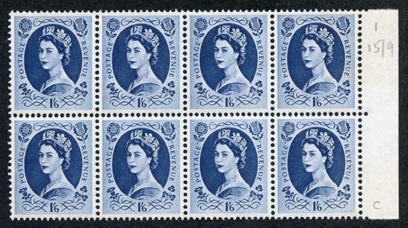 S152 1/6 Grey Blue Crowns Wmk U/M Marginal Block 8