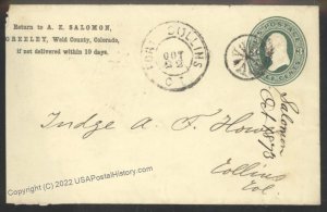 USA 1860s Colorado Territory FORT COLLINS CT Territorial Cover 108809