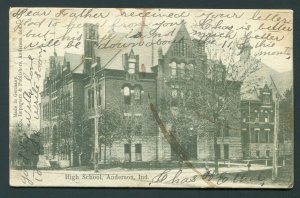 1906 Postcard - High School - Anderson, Indiana to Fortville, Indiana