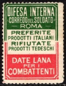 1915 Italy WW I Charity Poster Stamp Internal Defense Soldier's Kit Rome