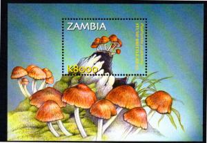 ZAMBIA 989, 991-992, 994 MNH S/S SCV $23.25 BIN $14.00 FLOWERS & MUSHROOMS