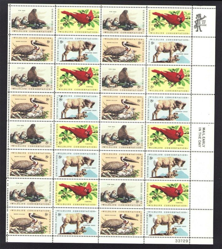 1972  7 Sheets  Sc#1464-67 8¢ WILDLIFE CONSERVATION SHEETS OF 32  / 224 Stamps 