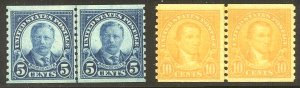 [M1A]  U.S. #602-3  NH Line Pairs - 1923 5c - 10c Rotary Coils ($72)