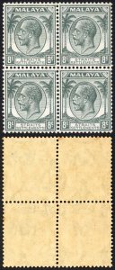 Straits Settlements SG265 8c Grey U/M Block of 4 Cat 15++ pounds