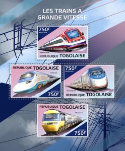 TOGO - 2014 - High Speed Trains - Perf 4v Sheet - Mint Never Hinged