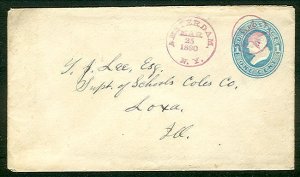 1880, 1¢ envelope tied by purple Amsterdam NY & STAR in circle fancy cancel