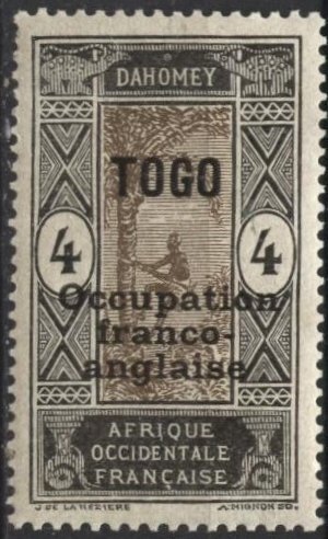 Togo 178 (mh) 4c man climbing oil palm, dk blue & black, ovptd (1916-17)