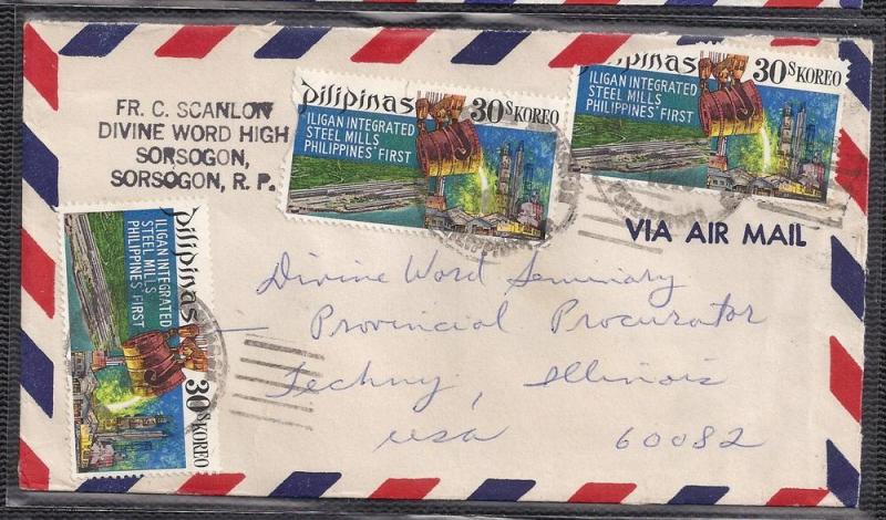 Philippines to Techney IL 1970 Airmail cover 