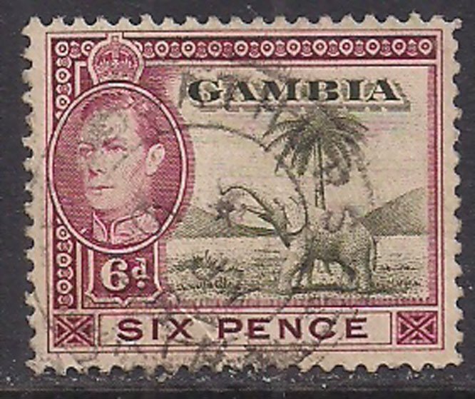 Gambia 1938 - 46 KGV1 6d Elephant SG 155 used ( E485 )