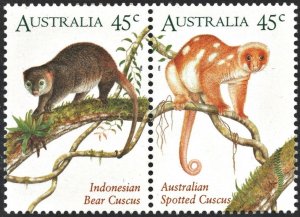 Australia SC#1489-1490 45¢ Australian & Indonesian Cuscus Pair (1996) MNH