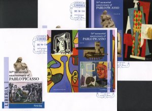 LIBERIA  2023 50th MEMORIAL ANNIVERSARY OF PABLO PICASSO 2 S/Ss FIRST DAY COVERS