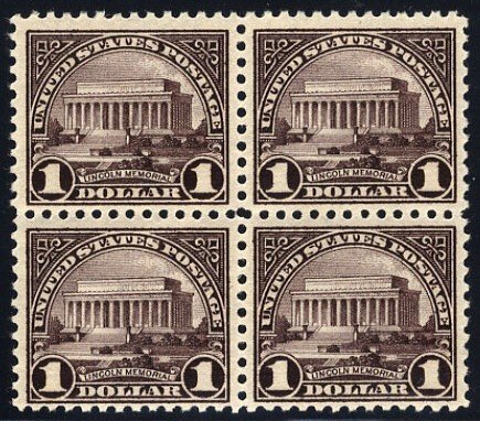 United States, 1910-30 #571 Cat$160, 1922-25 $1 violet brown, block of four, ...