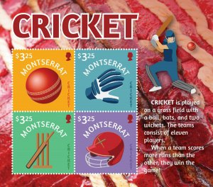 Montserrat - 2016 Cricket Stamps - Sheet of 4 - MNH