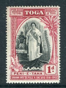 TONGA; 1944 early Queen Salote Silver Jubilee issue Mint hinged 1d. value