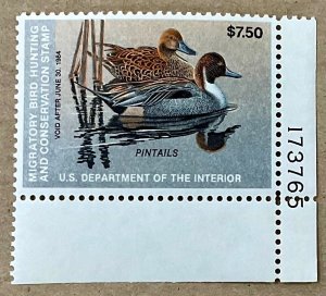 RW50  $7.50  Pintails  Duck  STAMP  1983  Plate Number Shift VF/MNH