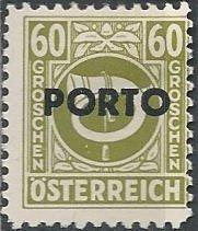 Austria J200 (mh) 60g posthorn, lt ol grn, ovtpd Porto (1946)