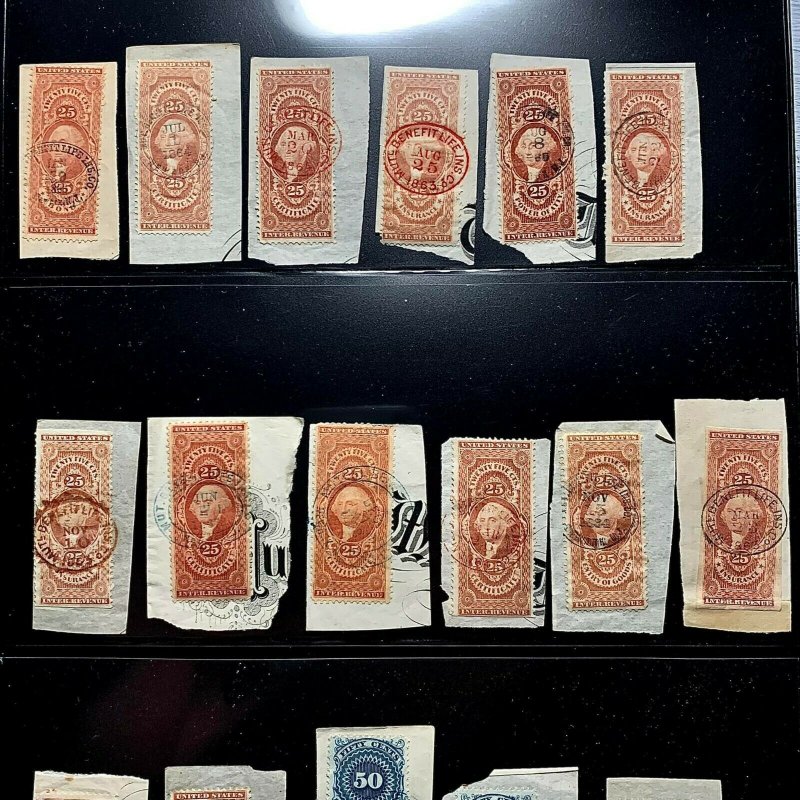 WCstamps: U.S. Lot Of (68) Revenues Tied On Pieces