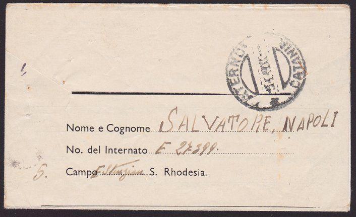 RHODESIA 1944 Italian POW lettersheet  ex NO 5 INTERNMENT CAMP to Sicily..5252