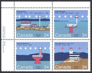 Canada Sc# 1066a MNH PB UL 1985 34c Canadian Lighthouses